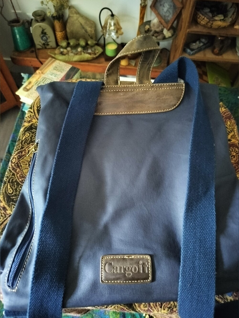 Cargoit by Sun 'N' Sand Canvas & Leather Backpack Purse - Navy Blue